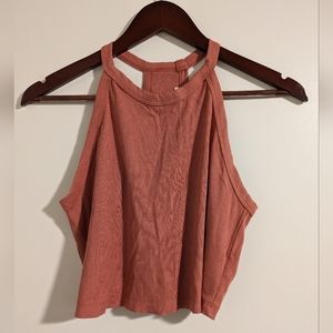 Sozy- high neck, ribbed crop tank, terra cotta, size XL